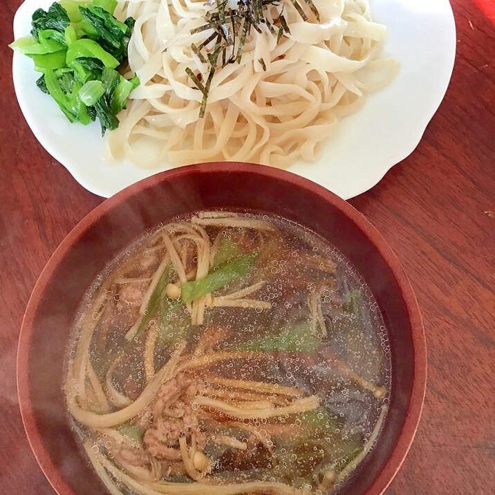 えのきと豚ひき肉のつけ汁うどん。